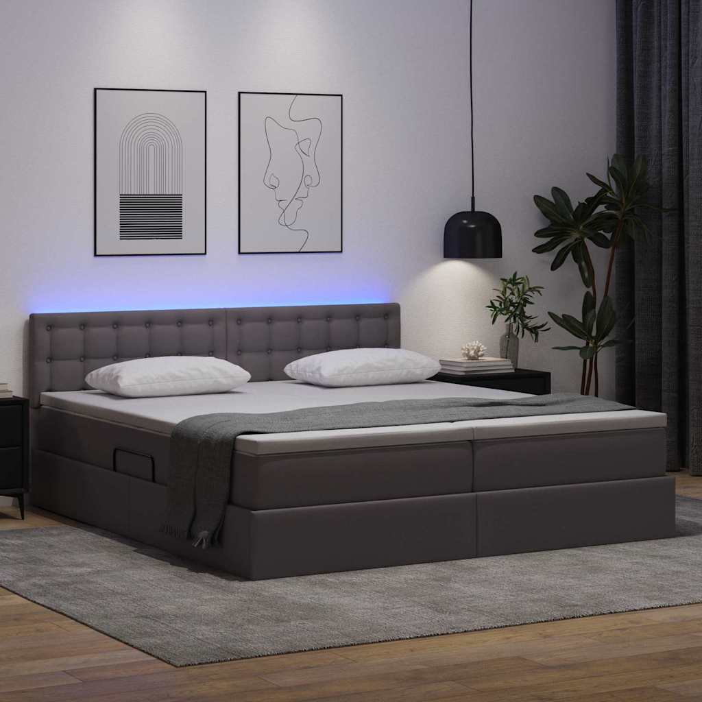 Opbergbed met LED met matras Grijs 200 x 200 cm Nep Leer is nu te koop bij PeponiXL, paradijselijk wonen!