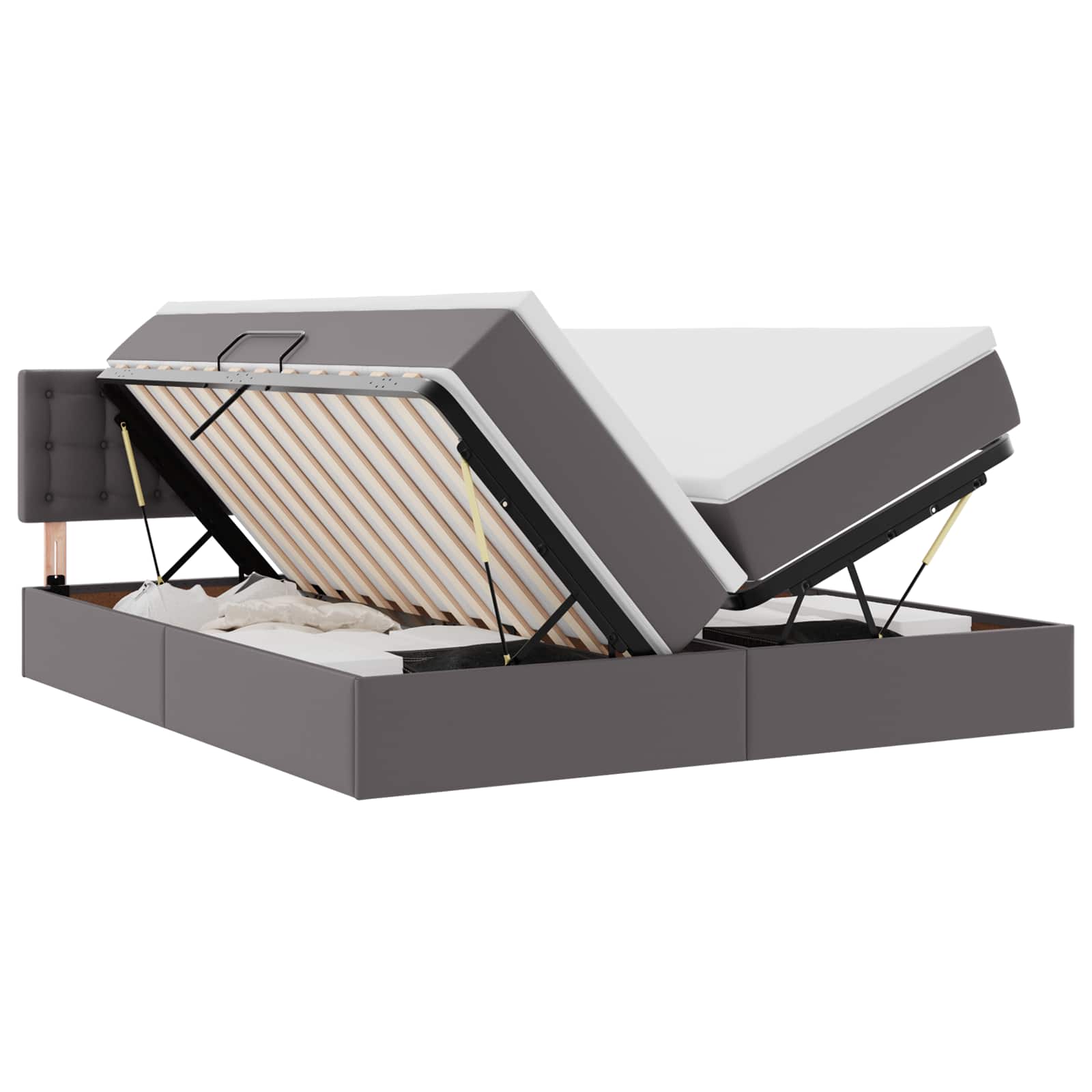 Opbergbed met LED met matras Grijs 200 x 200 cm Nep Leer is nu te koop bij PeponiXL, paradijselijk wonen!