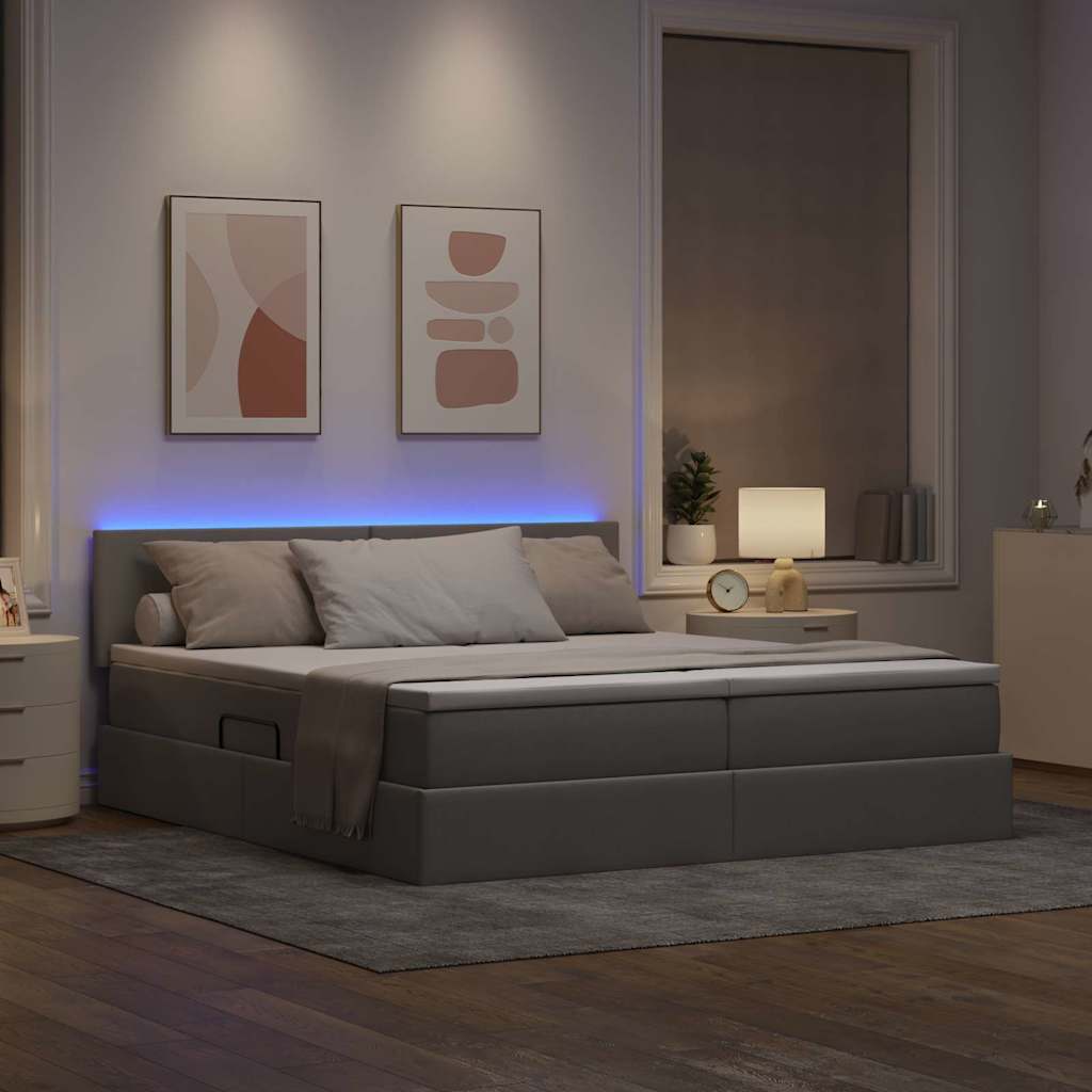 Bed met LED-striplichten met hoofdeinde Taupe 180 x 200 cm Stof is nu te koop bij PeponiXL, paradijselijk wonen!