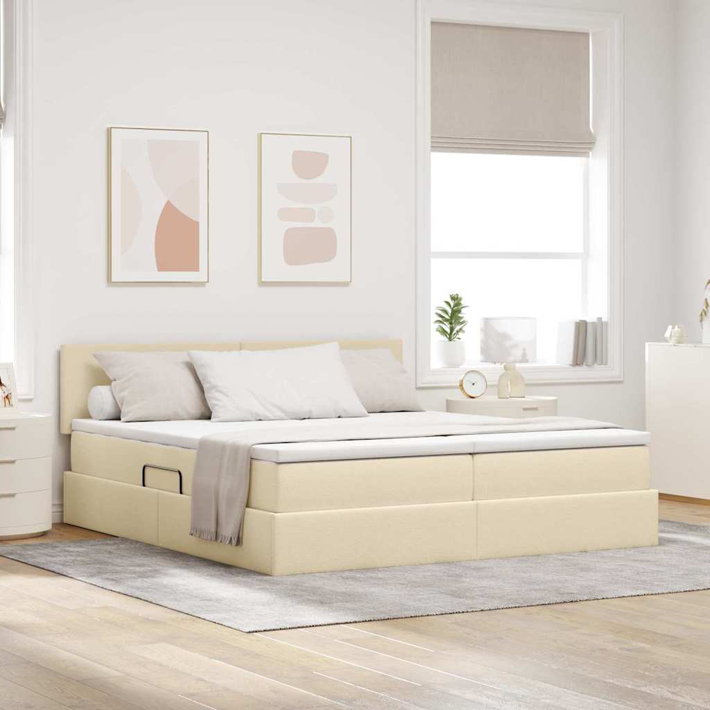 Bed met LED-striplichten met hoofdeinde Crème 180 x 200 cm Stof is nu te koop bij PeponiXL, paradijselijk wonen!