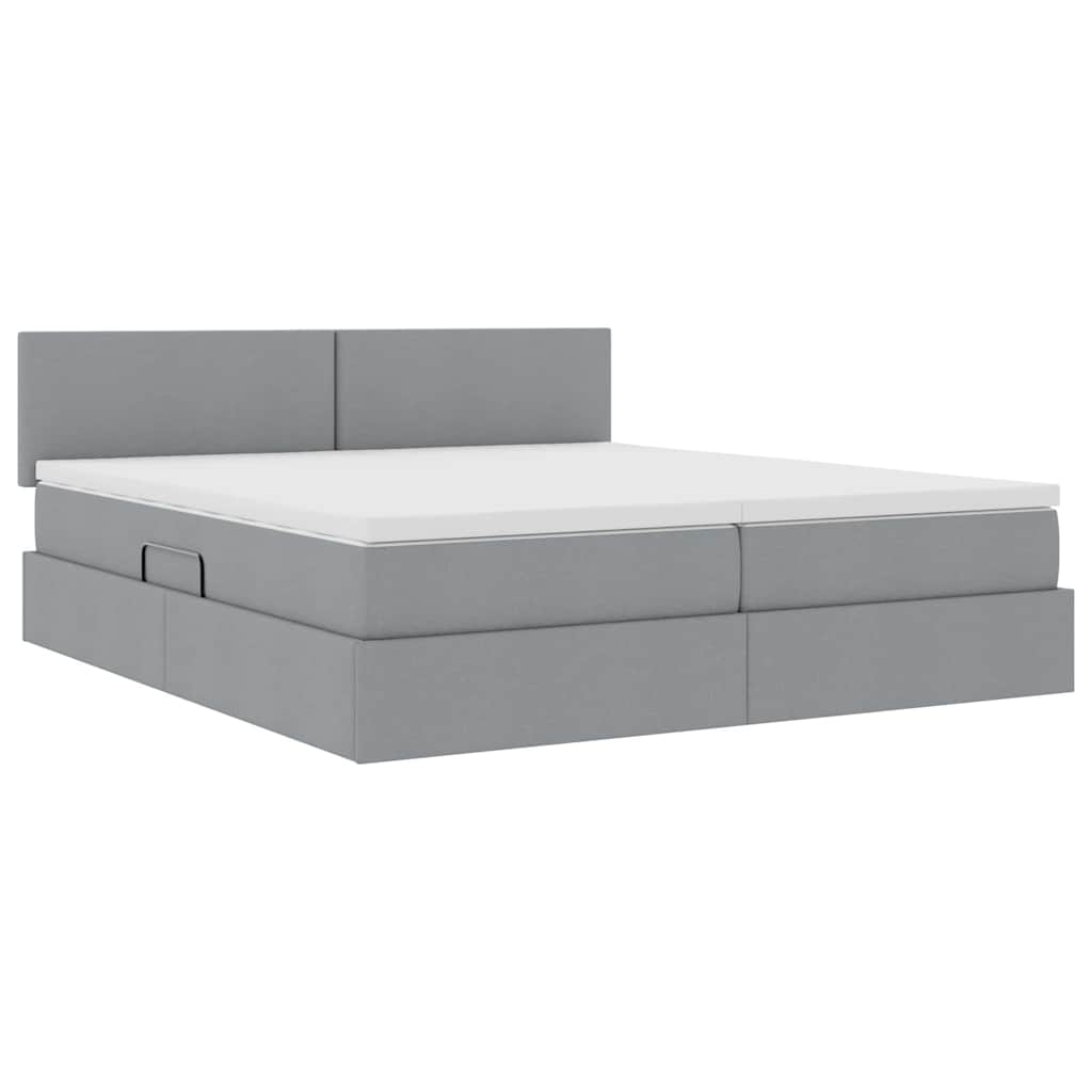 Bed met LED-striplichten Lichtgrijs 200 x 200 cm Stof is nu te koop bij PeponiXL, paradijselijk wonen!