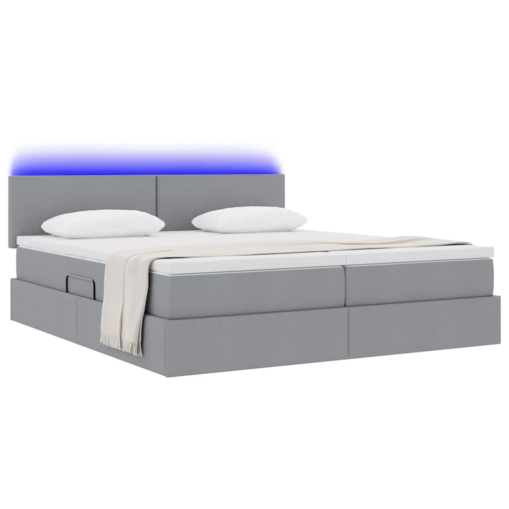 Bed met LED-striplichten Lichtgrijs 200 x 200 cm Stof is nu te koop bij PeponiXL, paradijselijk wonen!