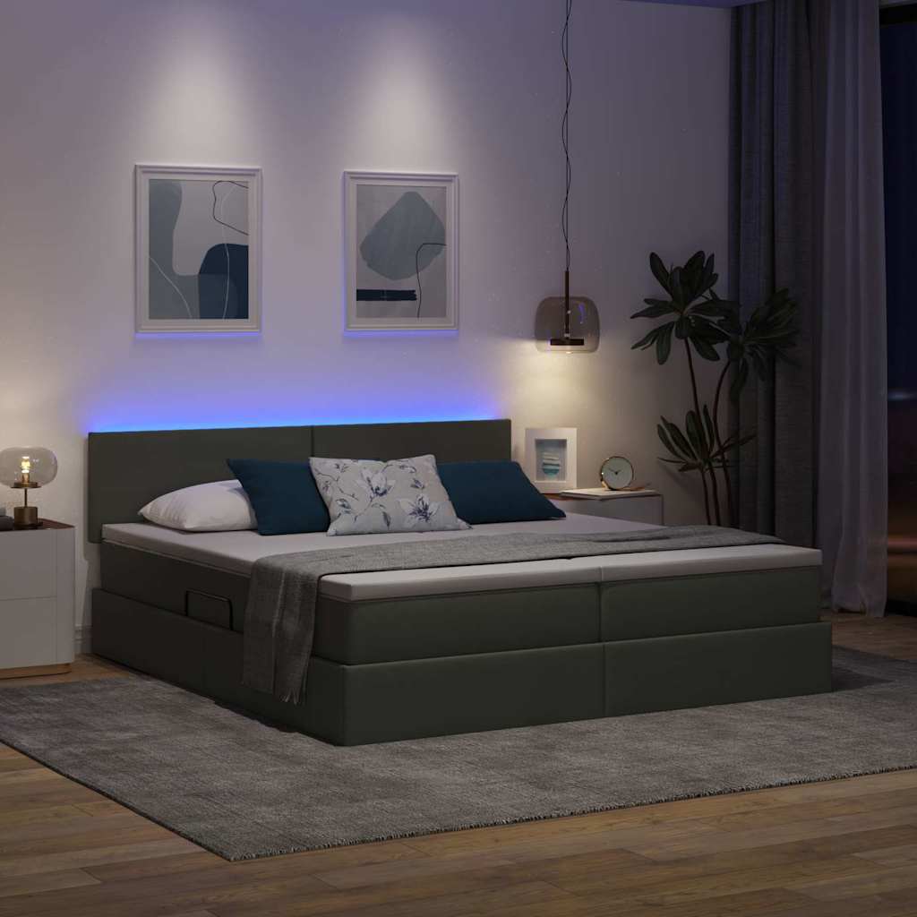 Bed met LED-striplichten Donkergrijs 200 x 200 cm Stof is nu te koop bij PeponiXL, paradijselijk wonen!