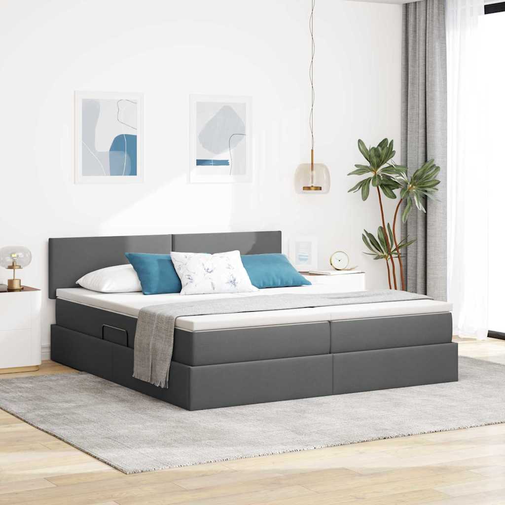 Bed met LED-striplichten Donkergrijs 200 x 200 cm Stof is nu te koop bij PeponiXL, paradijselijk wonen!