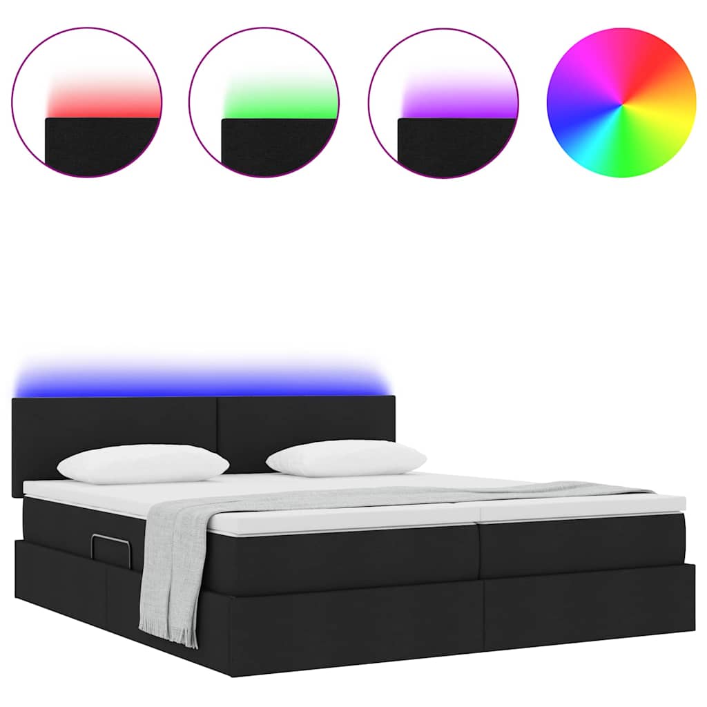 Bed met LED-striplichten met hoofdeinde Zwart 200 x 200 cm Stof is nu te koop bij PeponiXL, paradijselijk wonen!
