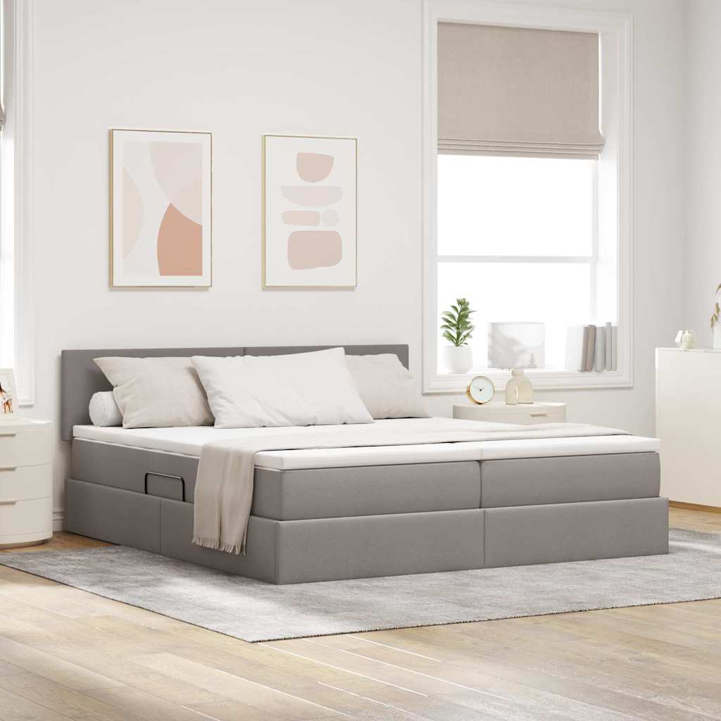 Bed met LED-striplichten met hoofdeinde Taupe 200 x 200 cm Stof is nu te koop bij PeponiXL, paradijselijk wonen!