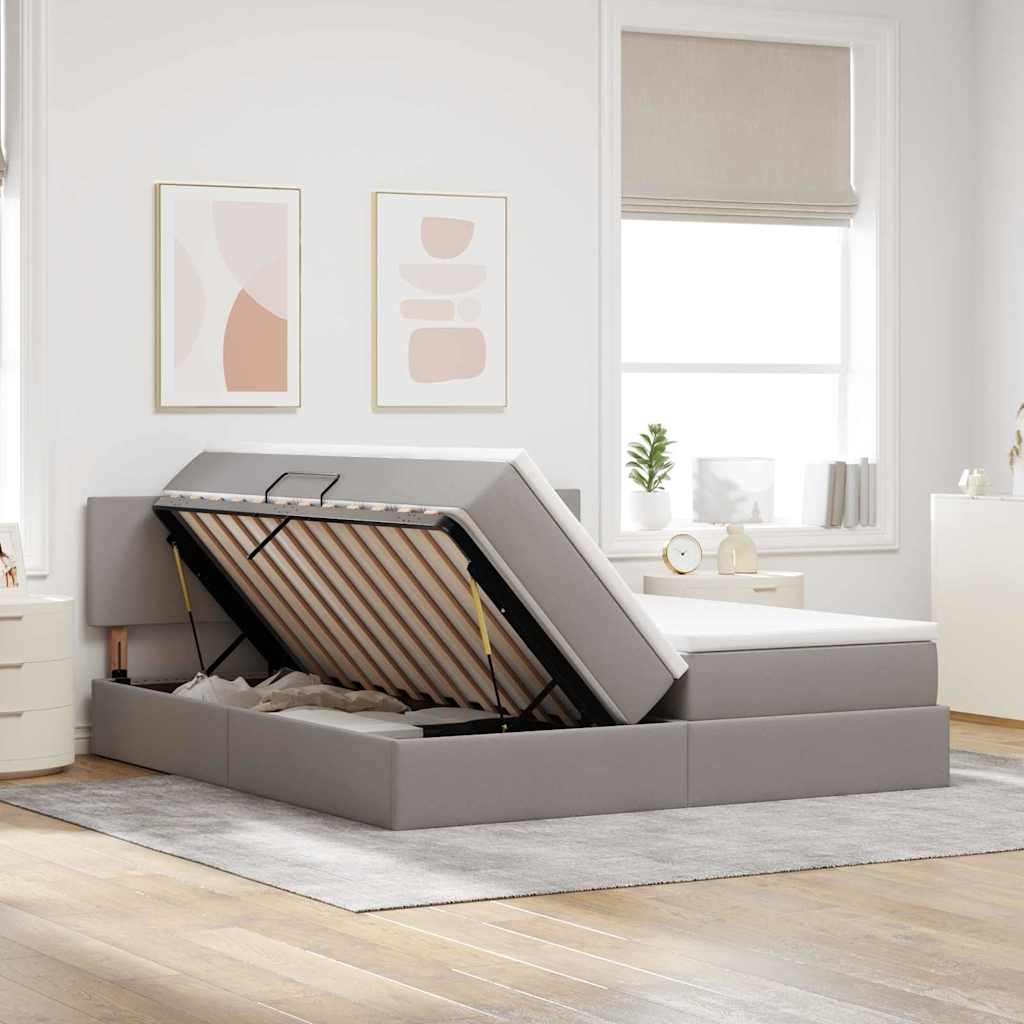 Bed met LED-striplichten met hoofdeinde Taupe 200 x 200 cm Stof is nu te koop bij PeponiXL, paradijselijk wonen!