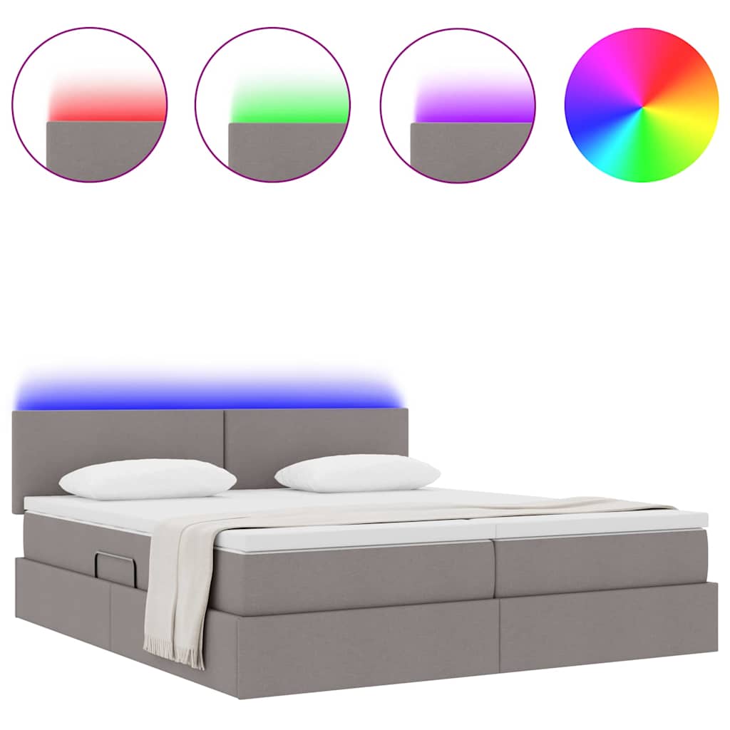 Bed met LED-striplichten met hoofdeinde Taupe 200 x 200 cm Stof is nu te koop bij PeponiXL, paradijselijk wonen!