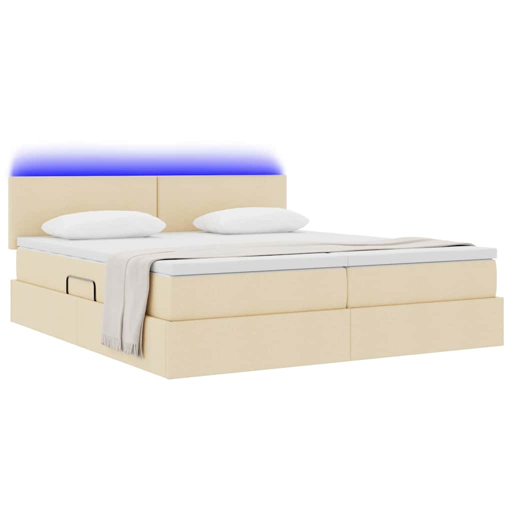 Bed met LED-striplichten met hoofdeinde Crème 200 x 200 cm Stof is nu te koop bij PeponiXL, paradijselijk wonen!