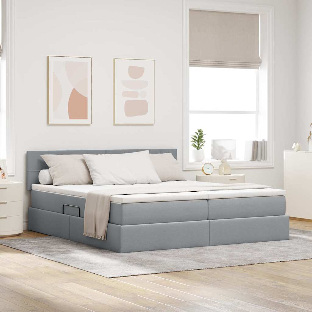 Bed met LED-striplichten Lichtgrijs 180 x 200 cm Stof is nu te koop bij PeponiXL, paradijselijk wonen!