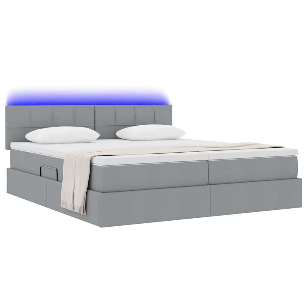 Bed met LED-striplichten Lichtgrijs 180 x 200 cm Stof is nu te koop bij PeponiXL, paradijselijk wonen!