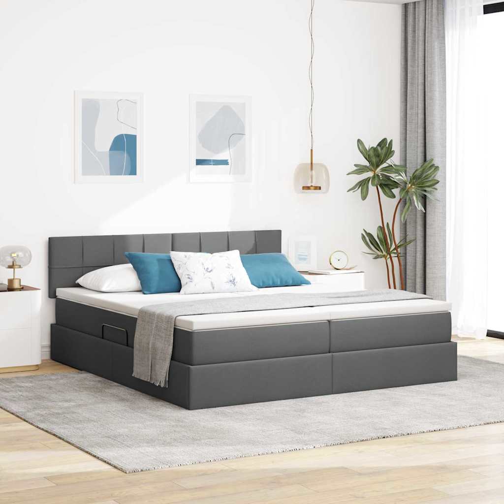 Bed met LED-striplichten Donkergrijs 180 x 200 cm Stof is nu te koop bij PeponiXL, paradijselijk wonen!