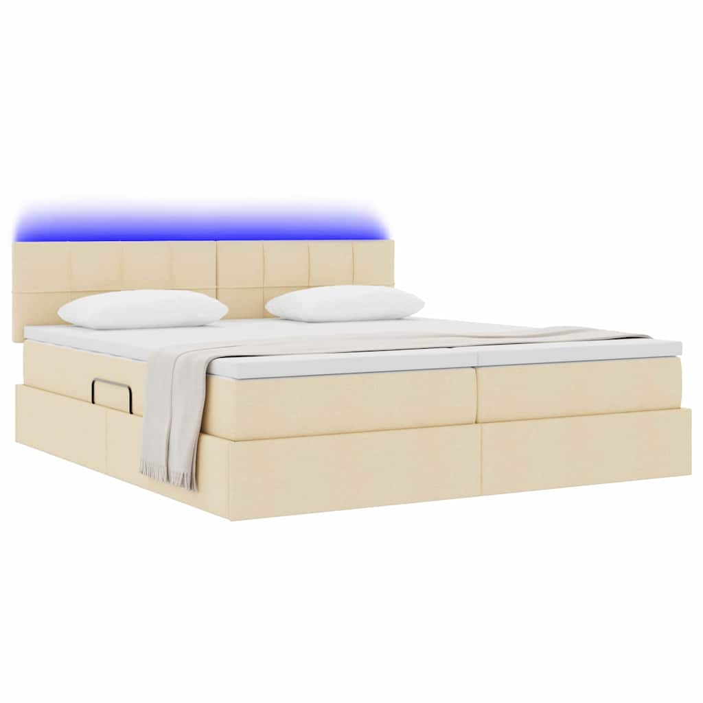 Bed met LED-striplichten met hoofdeinde Crème 180 x 200 cm Stof is nu te koop bij PeponiXL, paradijselijk wonen!