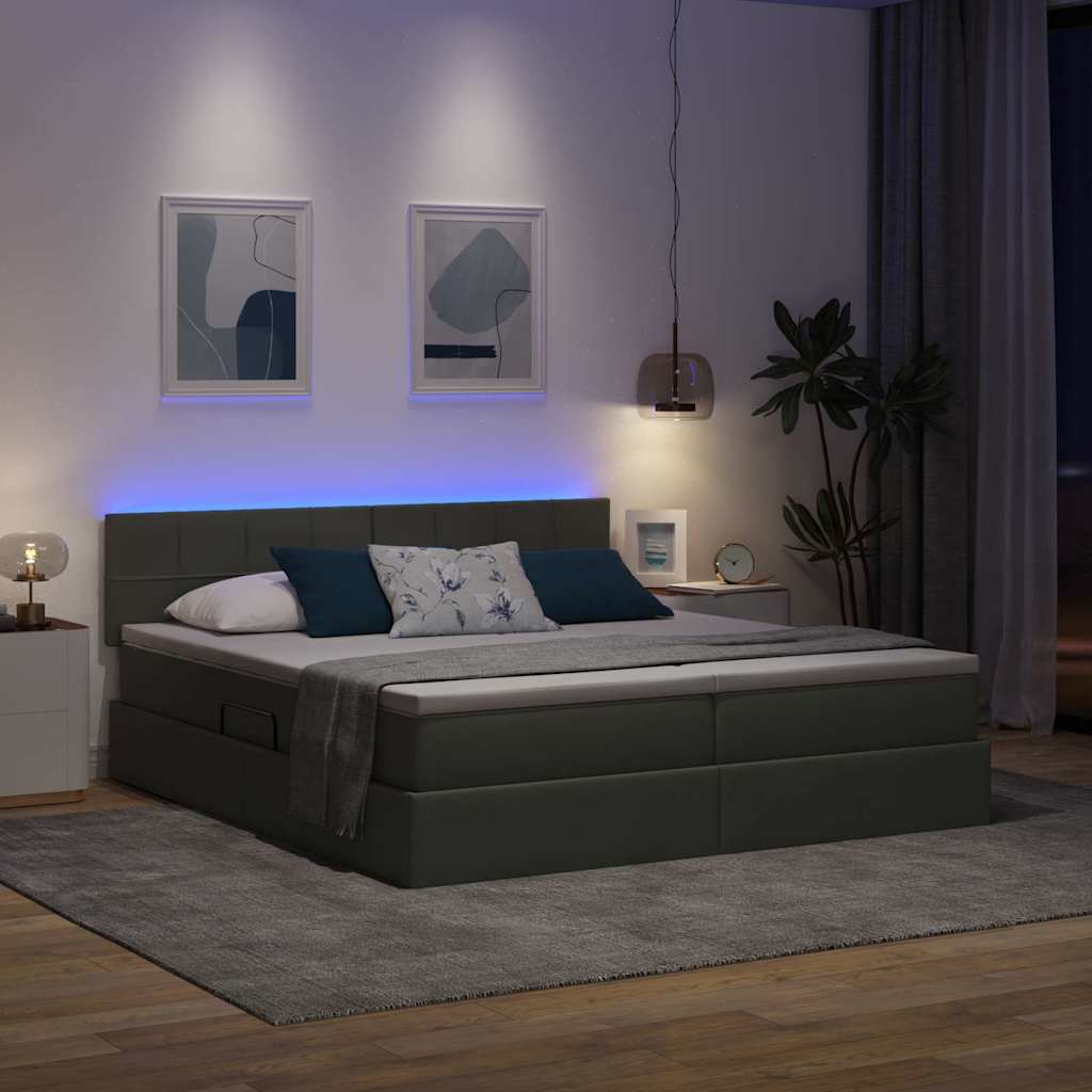 Bed met LED-striplichten Donkergrijs 200 x 200 cm Stof is nu te koop bij PeponiXL, paradijselijk wonen!