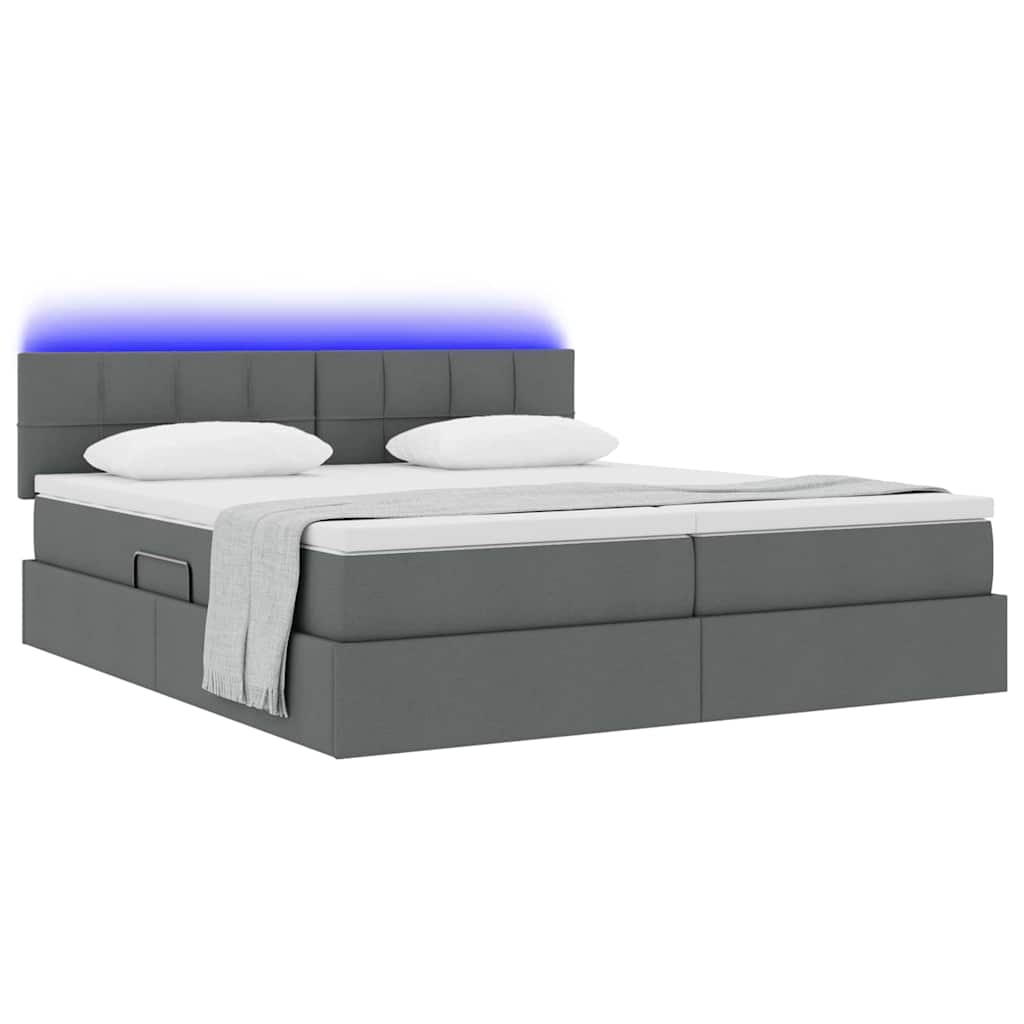 Bed met LED-striplichten Donkergrijs 200 x 200 cm Stof is nu te koop bij PeponiXL, paradijselijk wonen!