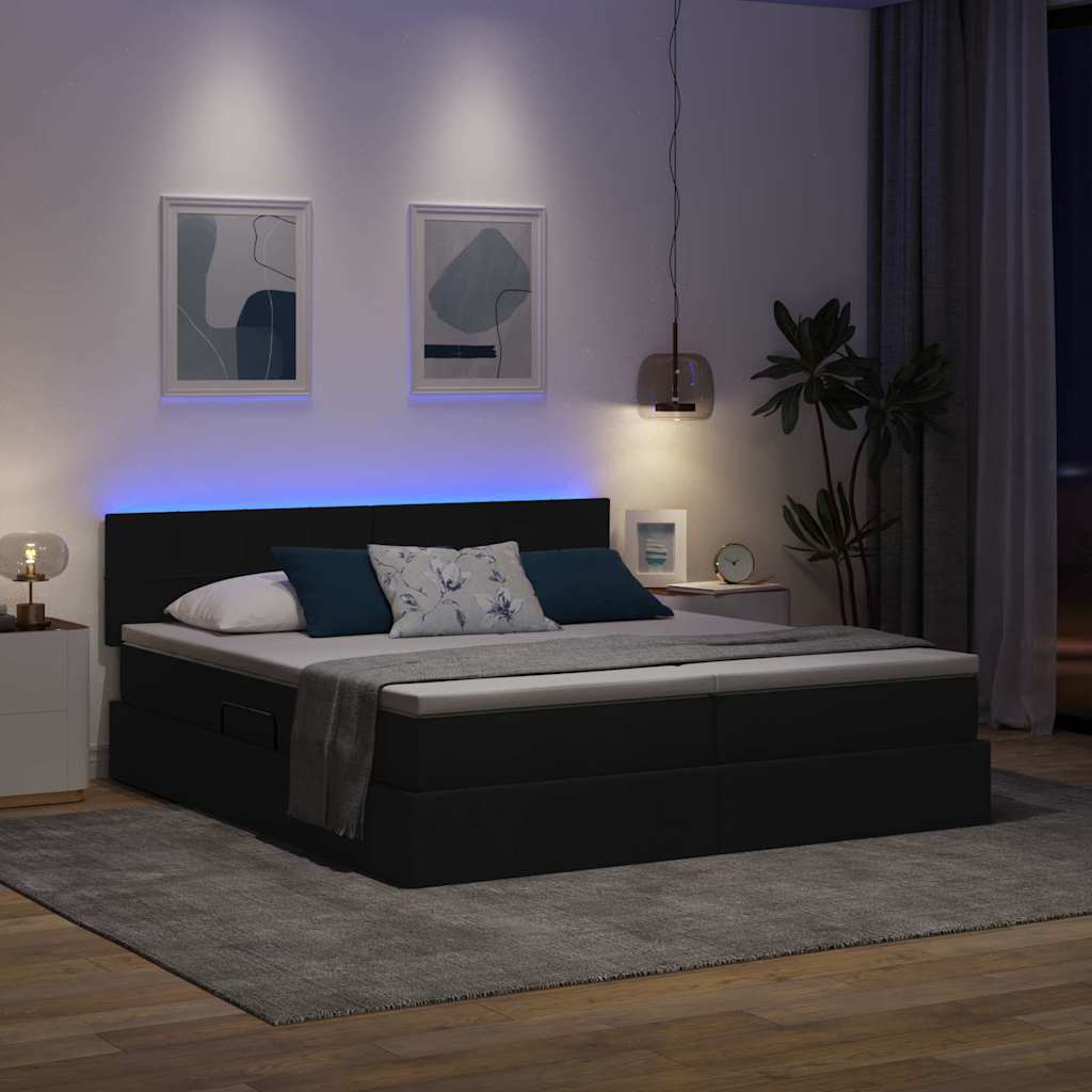Bed met LED-striplichten met hoofdeinde Zwart 200 x 200 cm Stof is nu te koop bij PeponiXL, paradijselijk wonen!