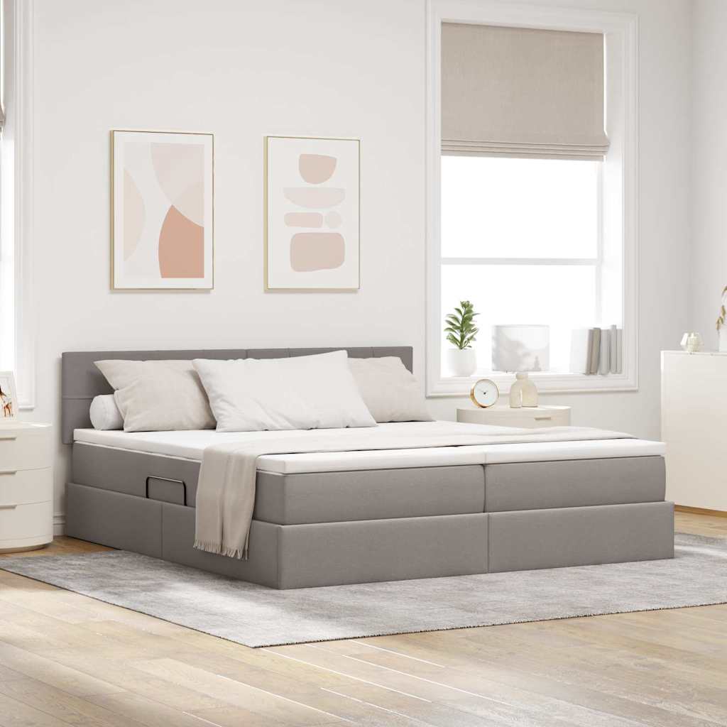 Bed met LED-striplichten met hoofdeinde Taupe 200 x 200 cm Stof is nu te koop bij PeponiXL, paradijselijk wonen!