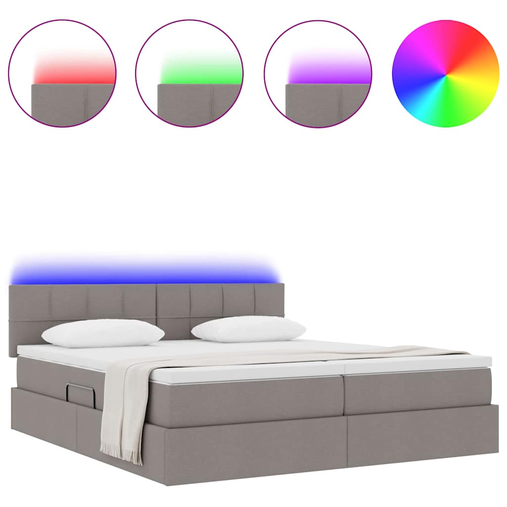 Bed met LED-striplichten met hoofdeinde Taupe 200 x 200 cm Stof is nu te koop bij PeponiXL, paradijselijk wonen!