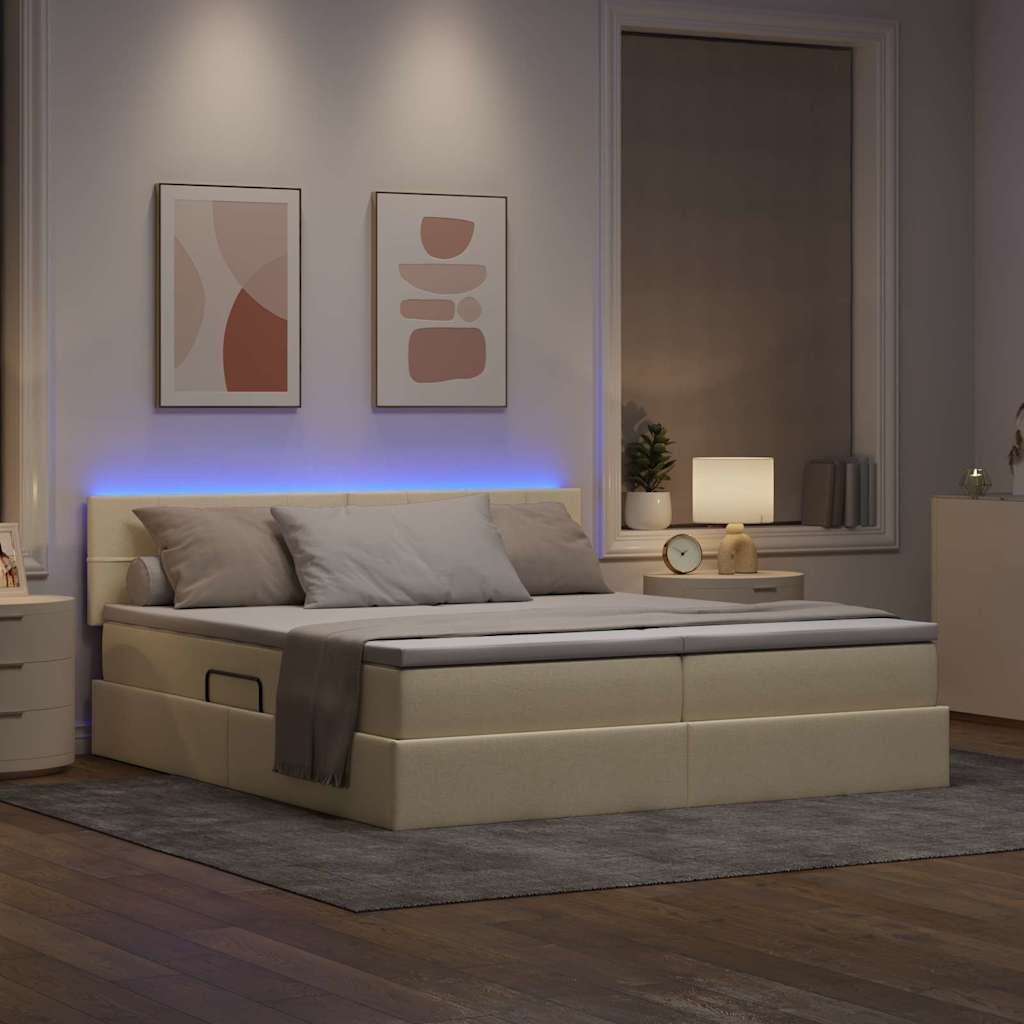 Bed met LED-striplichten met hoofdeinde Crème 200 x 200 cm Stof is nu te koop bij PeponiXL, paradijselijk wonen!