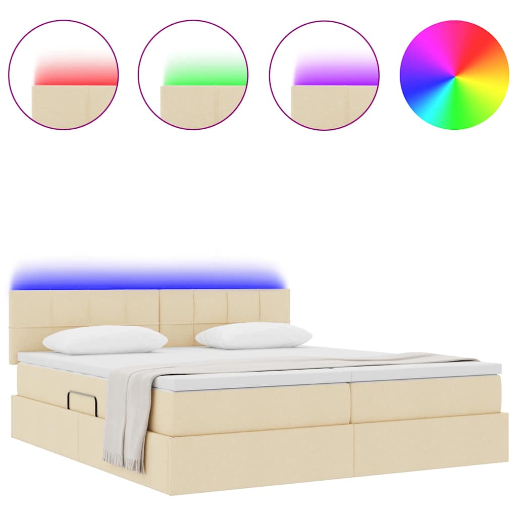 Bed met LED-striplichten met hoofdeinde Crème 200 x 200 cm Stof is nu te koop bij PeponiXL, paradijselijk wonen!