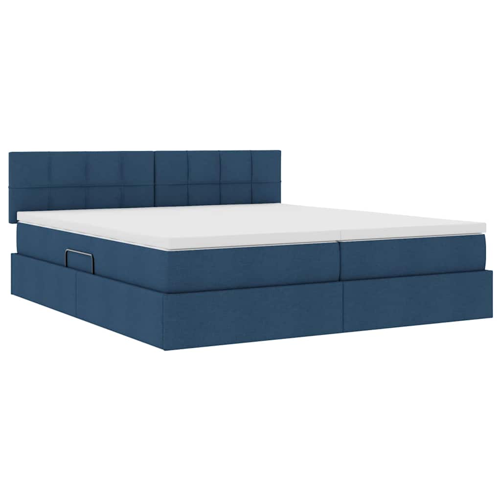 Bed met LED-striplichten met hoofdeinde Blauw 200 x 200 cm Stof is nu te koop bij PeponiXL, paradijselijk wonen!