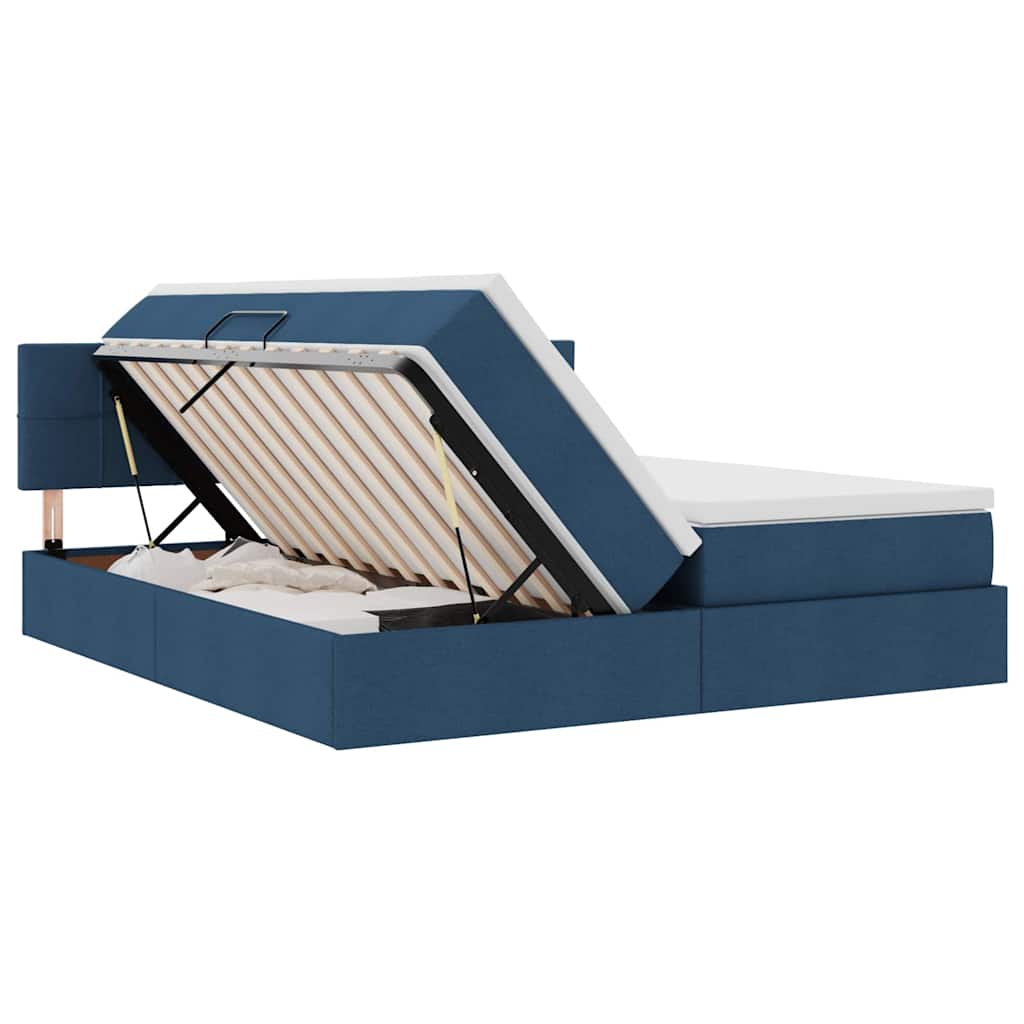 Bed met LED-striplichten met hoofdeinde Blauw 200 x 200 cm Stof is nu te koop bij PeponiXL, paradijselijk wonen!