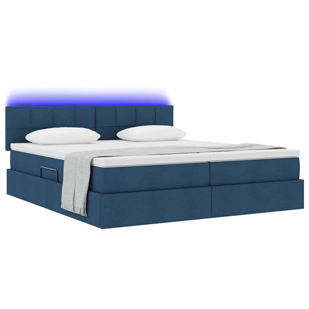 Bed met LED-striplichten met hoofdeinde Blauw 200 x 200 cm Stof is nu te koop bij PeponiXL, paradijselijk wonen!