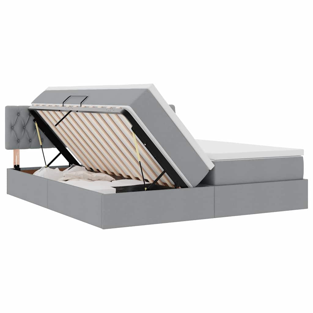 Bed met LED-striplichten Lichtgrijs 180 x 200 cm Stof is nu te koop bij PeponiXL, paradijselijk wonen!