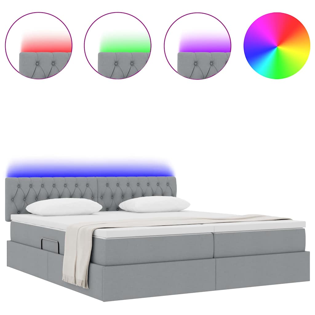 Bed met LED-striplichten Lichtgrijs 180 x 200 cm Stof is nu te koop bij PeponiXL, paradijselijk wonen!