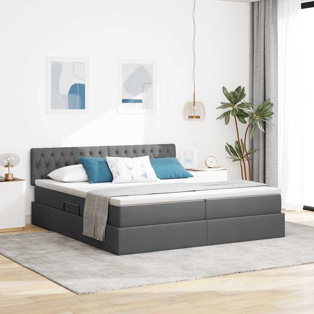 Bed met LED-striplichten Donkergrijs 180 x 200 cm Stof is nu te koop bij PeponiXL, paradijselijk wonen!