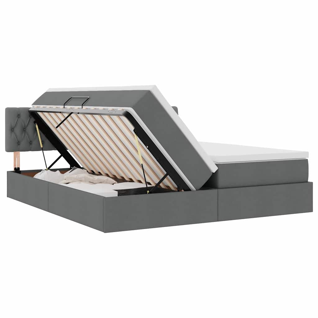 Bed met LED-striplichten Donkergrijs 180 x 200 cm Stof is nu te koop bij PeponiXL, paradijselijk wonen!