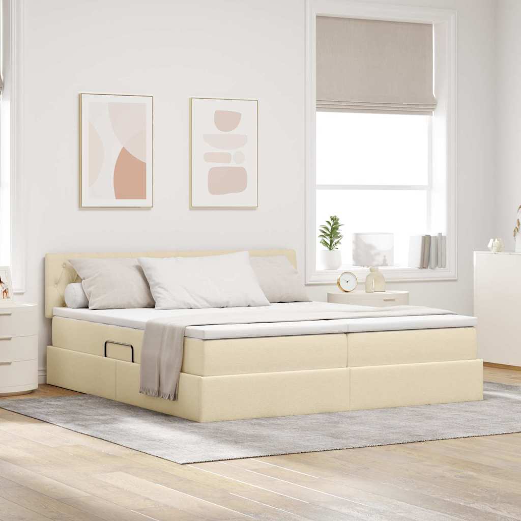 Bed met LED-striplichten met hoofdeinde Crème 180 x 200 cm Stof is nu te koop bij PeponiXL, paradijselijk wonen!