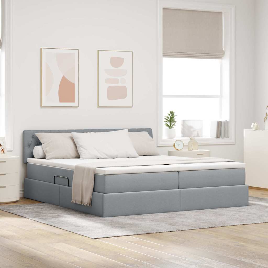 Bed met LED-striplichten Lichtgrijs 200 x 200 cm Stof is nu te koop bij PeponiXL, paradijselijk wonen!