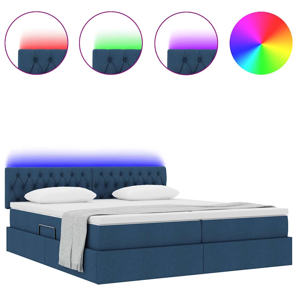 Bed met LED-striplichten met hoofdeinde Blauw 200 x 200 cm Stof is nu te koop bij PeponiXL, paradijselijk wonen!