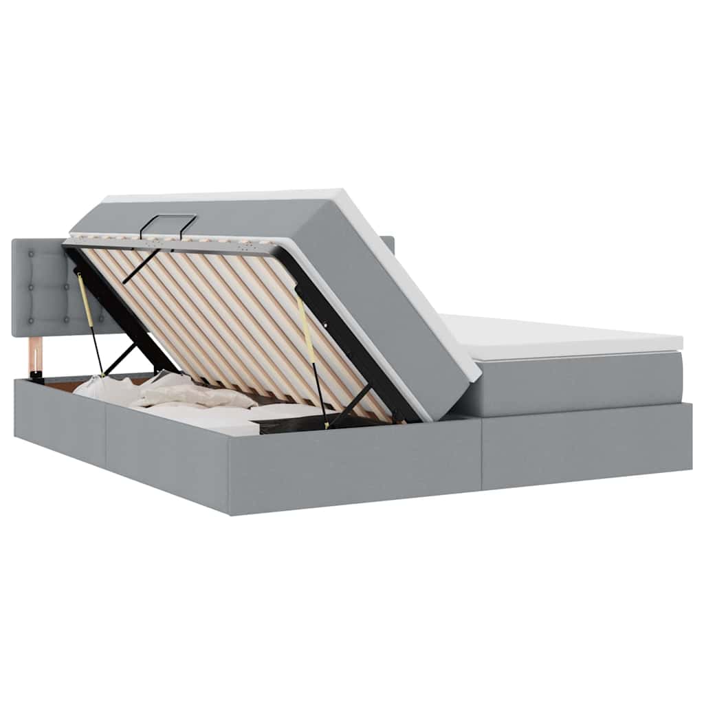 Bed met LED-striplichten Lichtgrijs 180 x 200 cm Stof is nu te koop bij PeponiXL, paradijselijk wonen!