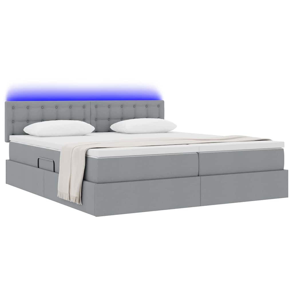 Bed met LED-striplichten Lichtgrijs 180 x 200 cm Stof is nu te koop bij PeponiXL, paradijselijk wonen!