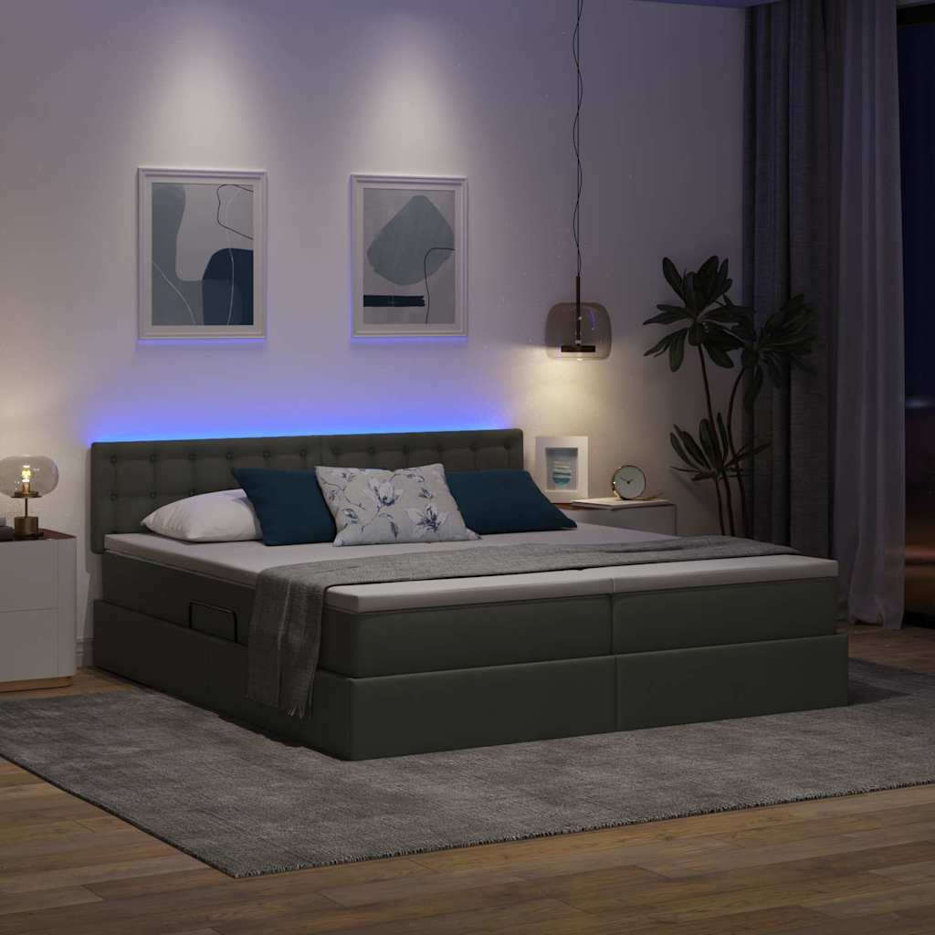 Bed met LED-striplichten Donkergrijs 180 x 200 cm Stof is nu te koop bij PeponiXL, paradijselijk wonen!