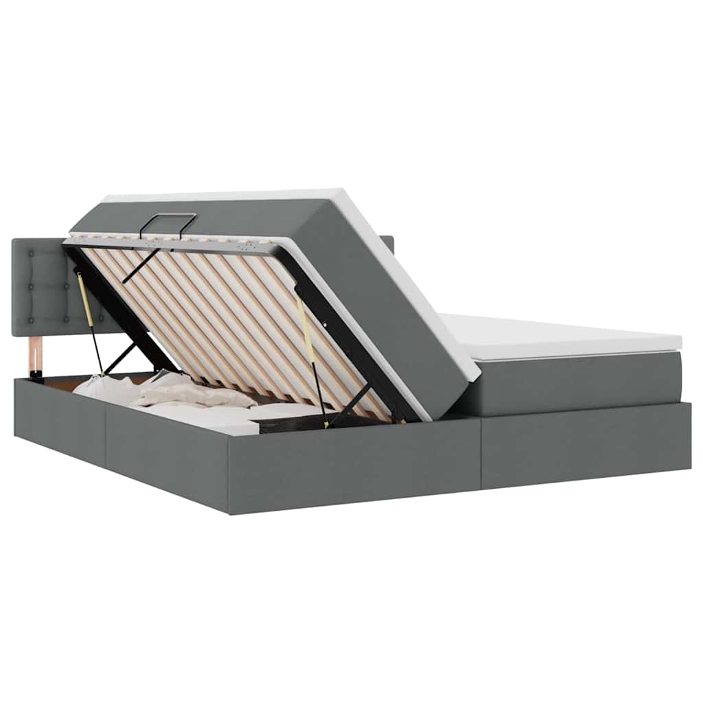 Bed met LED-striplichten Donkergrijs 180 x 200 cm Stof is nu te koop bij PeponiXL, paradijselijk wonen!