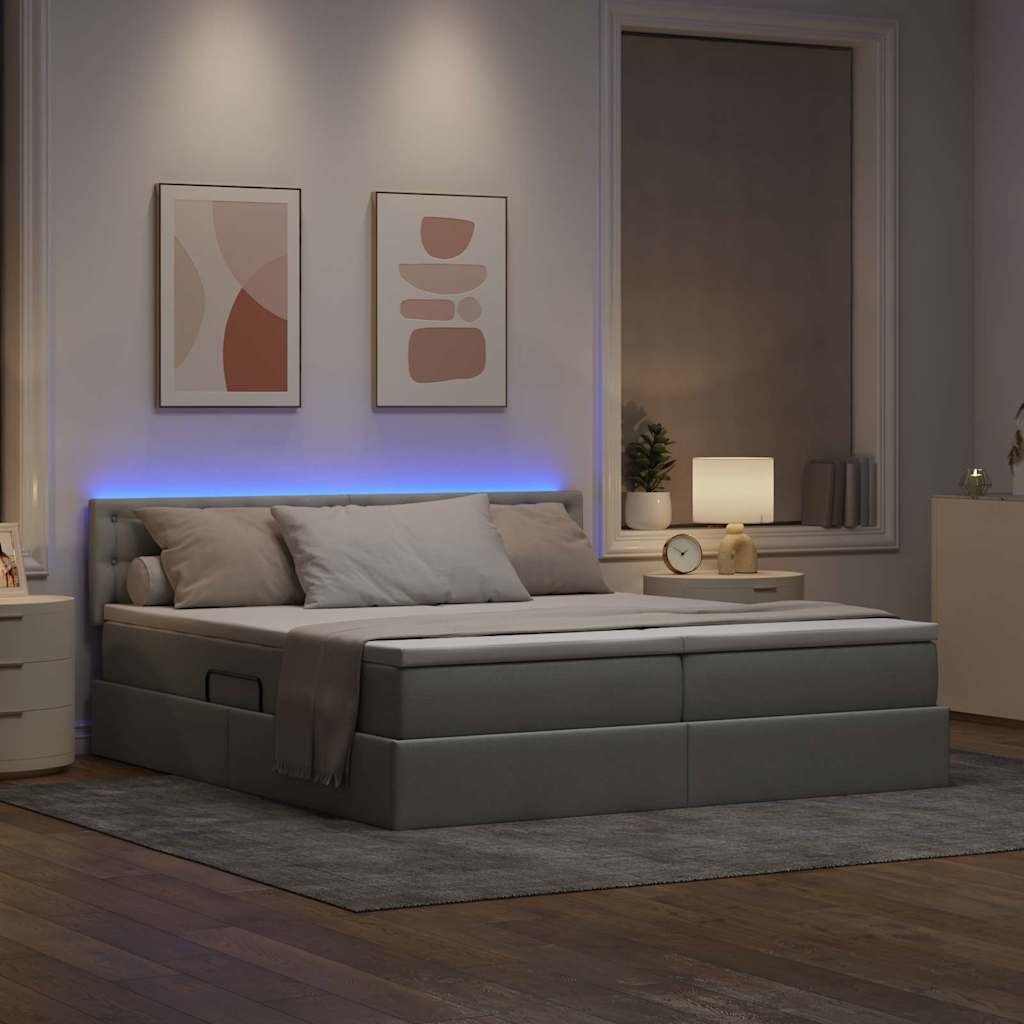 Bed met LED-striplichten Lichtgrijs 200 x 200 cm Stof is nu te koop bij PeponiXL, paradijselijk wonen!