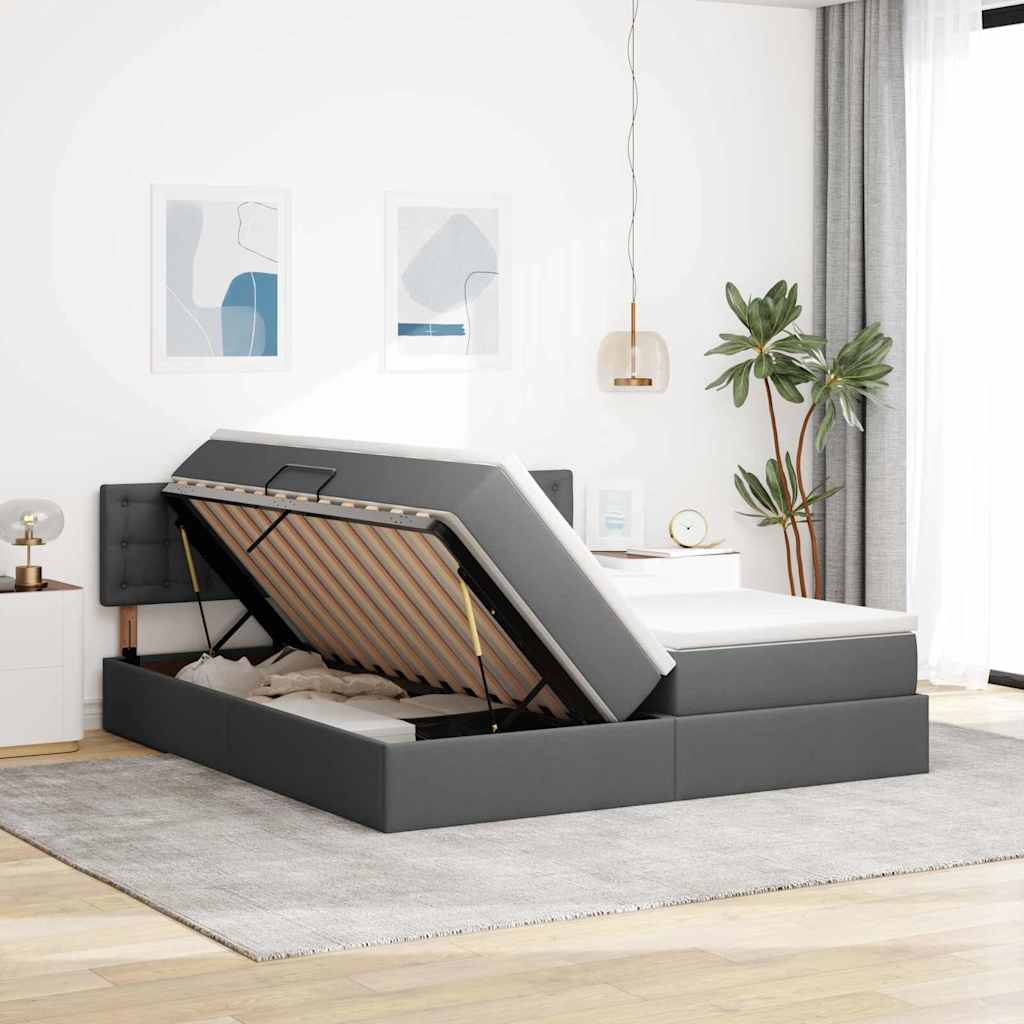 Bed met LED-striplichten Donkergrijs 200 x 200 cm Stof is nu te koop bij PeponiXL, paradijselijk wonen!