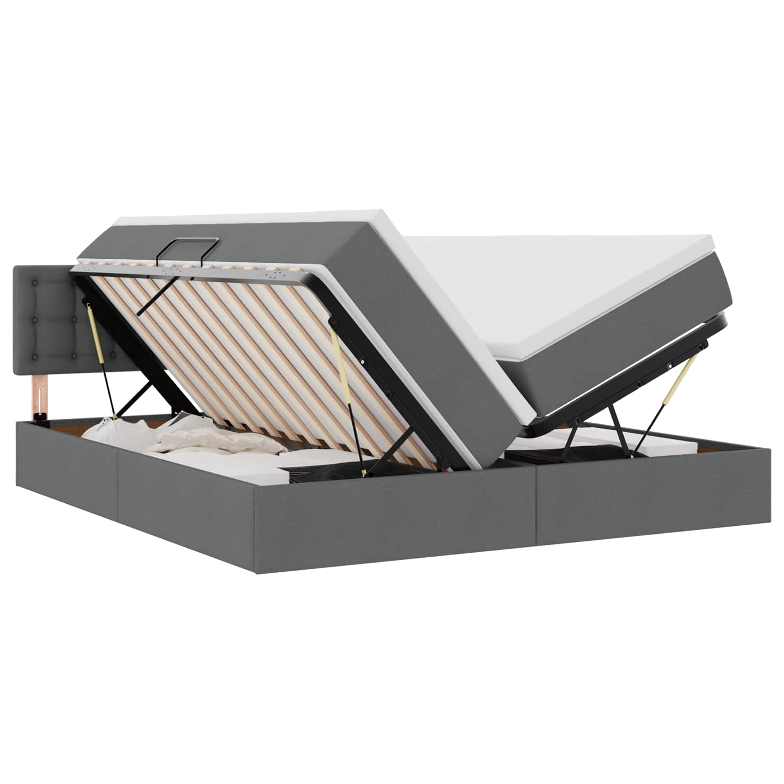 Bed met LED-striplichten Donkergrijs 200 x 200 cm Stof is nu te koop bij PeponiXL, paradijselijk wonen!