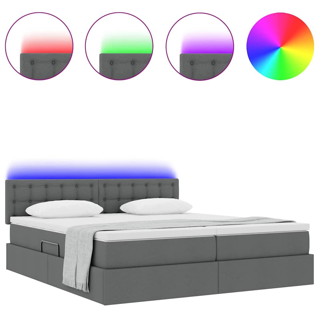 Bed met LED-striplichten Donkergrijs 200 x 200 cm Stof is nu te koop bij PeponiXL, paradijselijk wonen!