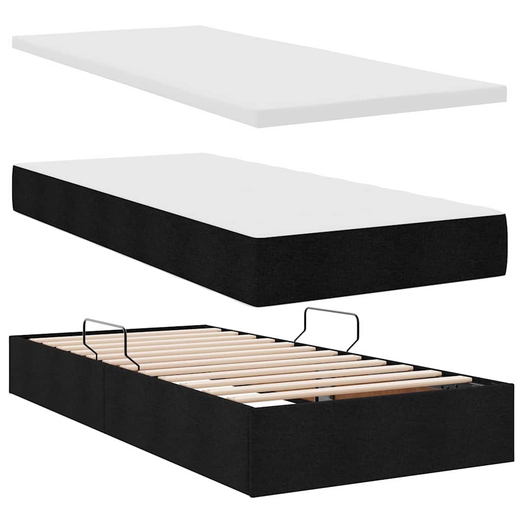 Bed met LED-striplichten met hoofdeinde Zwart 200 x 200 cm Stof is nu te koop bij PeponiXL, paradijselijk wonen!