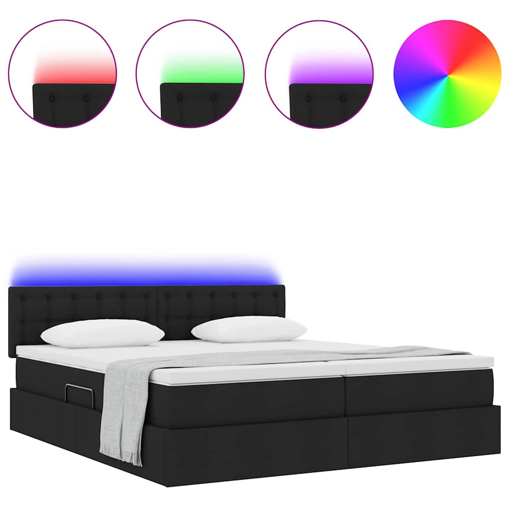 Bed met LED-striplichten met hoofdeinde Zwart 200 x 200 cm Stof is nu te koop bij PeponiXL, paradijselijk wonen!