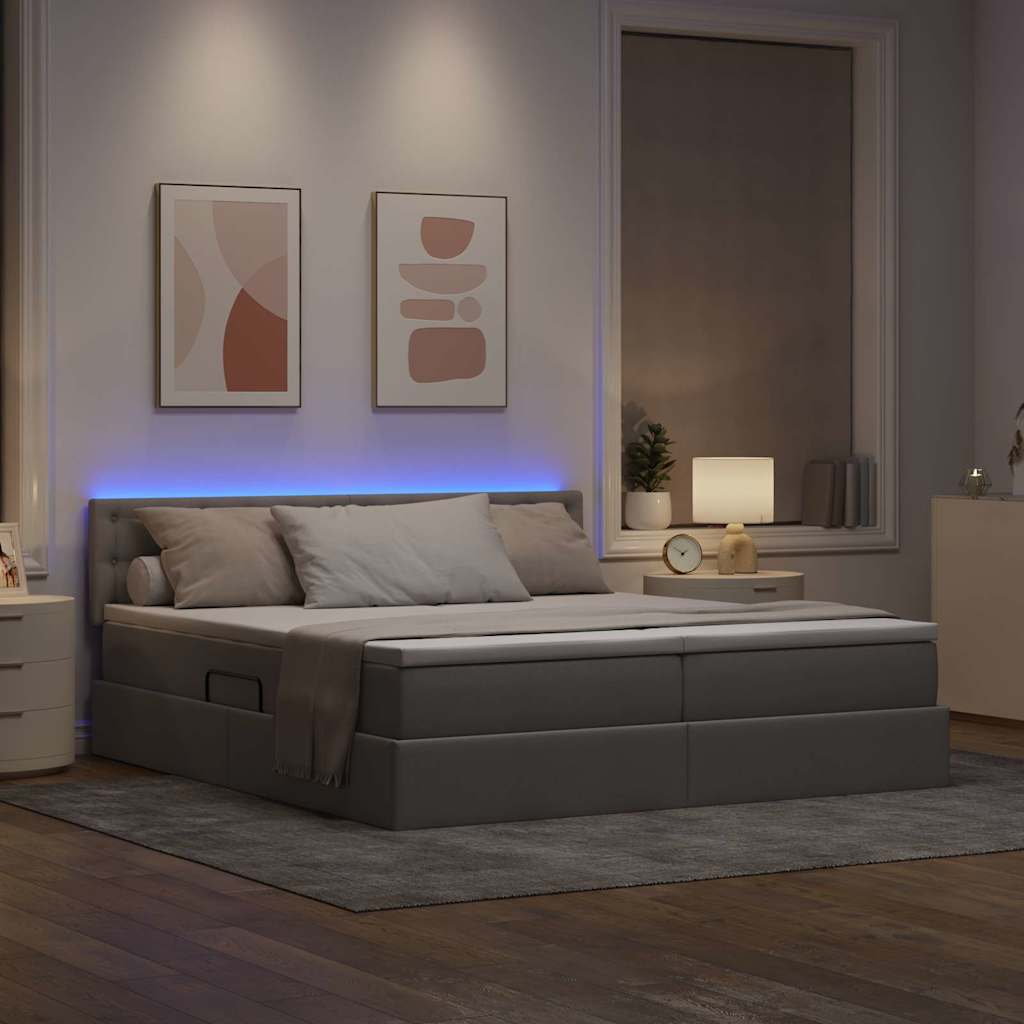 Bed met LED-striplichten met hoofdeinde Taupe 200 x 200 cm Stof is nu te koop bij PeponiXL, paradijselijk wonen!