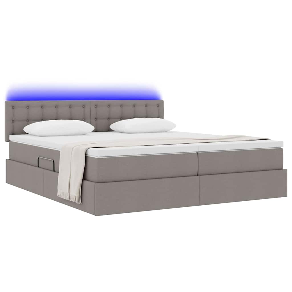 Bed met LED-striplichten met hoofdeinde Taupe 200 x 200 cm Stof is nu te koop bij PeponiXL, paradijselijk wonen!