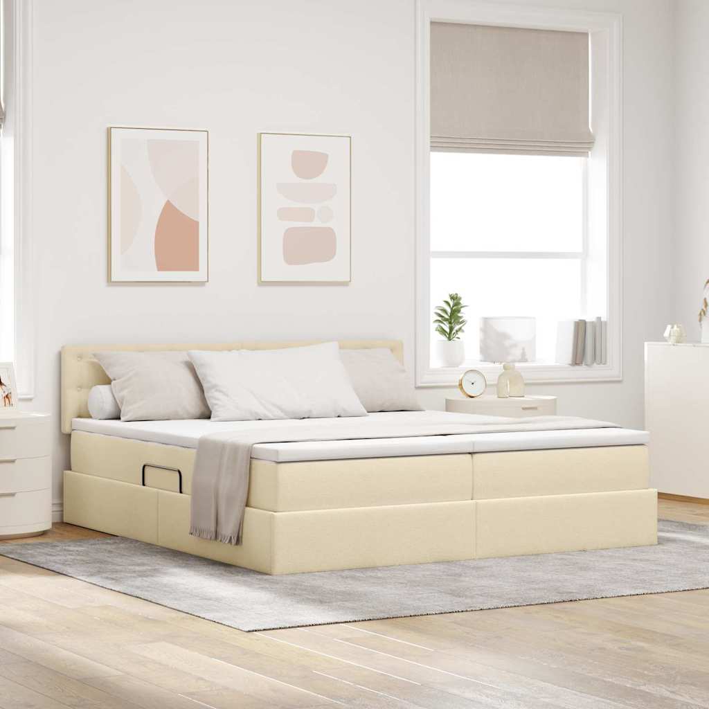 Bed met LED-striplichten met hoofdeinde Crème 200 x 200 cm Stof is nu te koop bij PeponiXL, paradijselijk wonen!