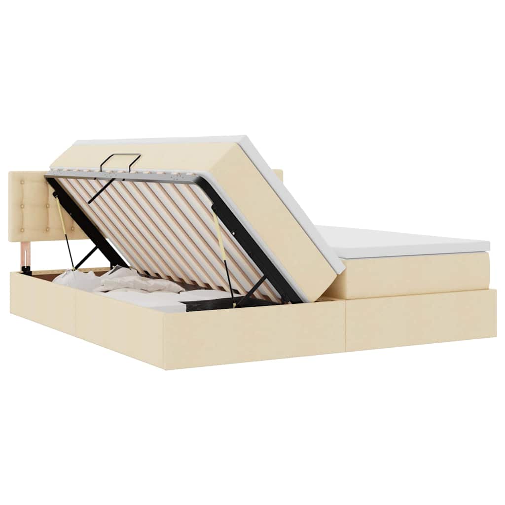 Bed met LED-striplichten met hoofdeinde Crème 200 x 200 cm Stof is nu te koop bij PeponiXL, paradijselijk wonen!