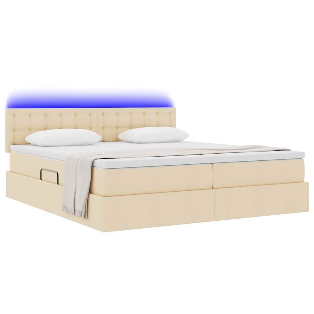 Bed met LED-striplichten met hoofdeinde Crème 200 x 200 cm Stof is nu te koop bij PeponiXL, paradijselijk wonen!
