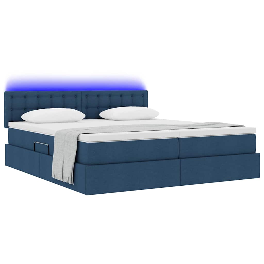 Bed met LED-striplichten met hoofdeinde Blauw 200 x 200 cm Stof is nu te koop bij PeponiXL, paradijselijk wonen!